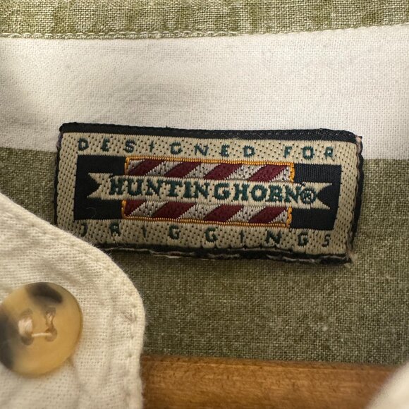 Vintage 90s Green White Stripe Cotton Shirt Preppy Button Down Coastal Grandpa - Picture 6 of 10